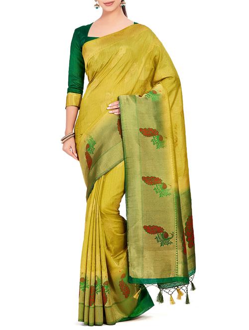 women's self design olive colored saree - 15625518 - Very Small Image - 1