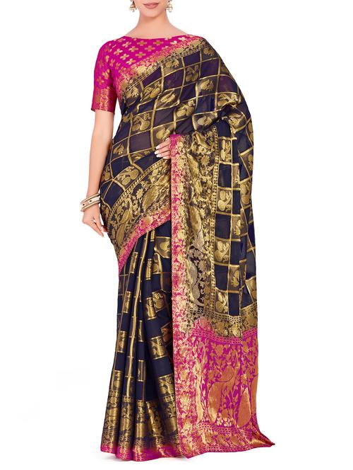 conversational zari motif kanjivaram saree with blouse - 15625536 - Very Small Image - 1