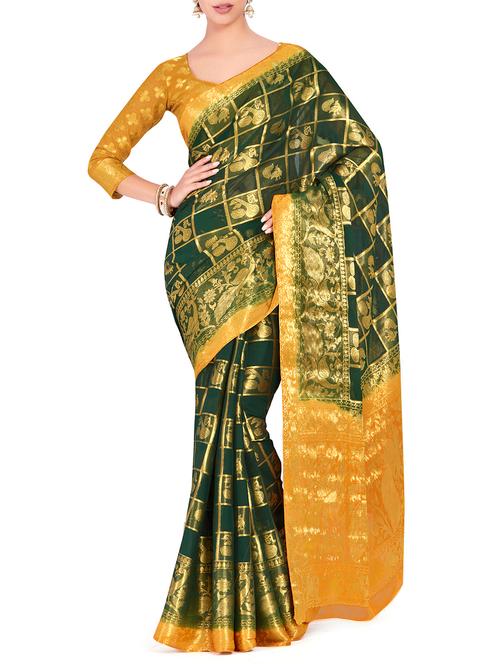 conversational zari motif kanjivaram saree with blouse - 15625538 - Very Small Image - 1