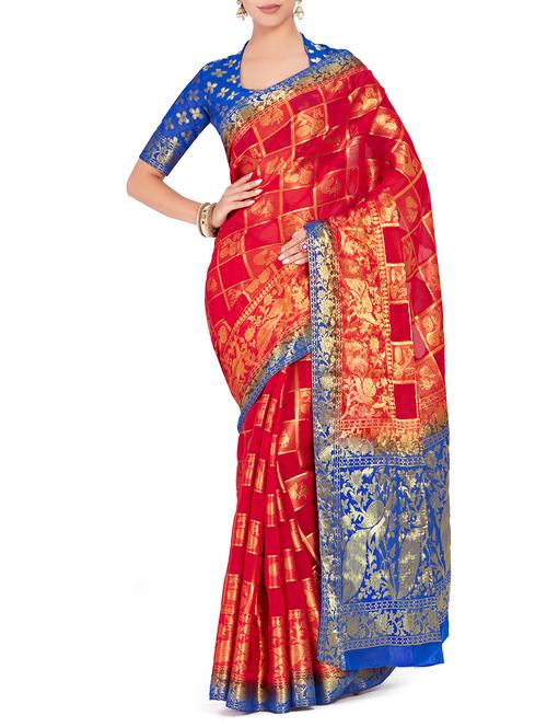 conversational zari motif kanjivaram saree with blouse - 15625539 - Very Small Image - 1