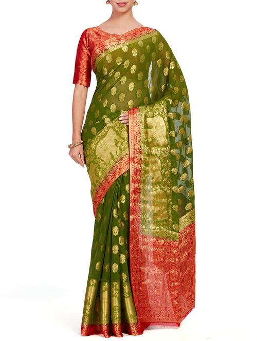 floral zari motif kanjivaram saree with blouse - 15625544 - Very Small Image - 1