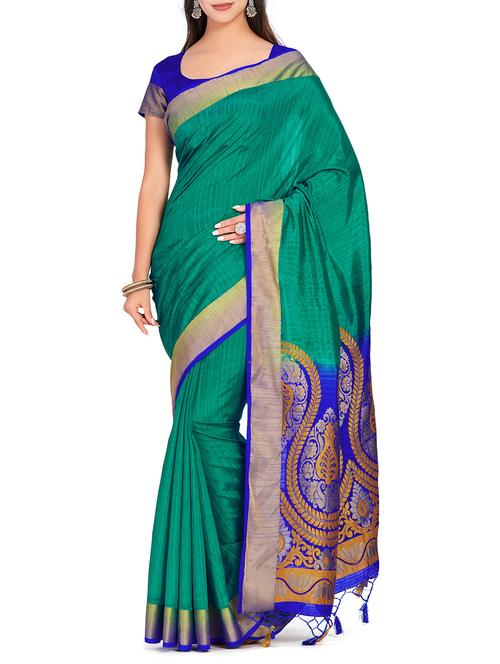 contrast zari pallu woven saree with blouse - 15625552 - Very Small Image - 1