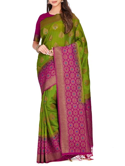contrast zari border kanjivaram saree with blouse - 15625558 - Very Small Image - 1