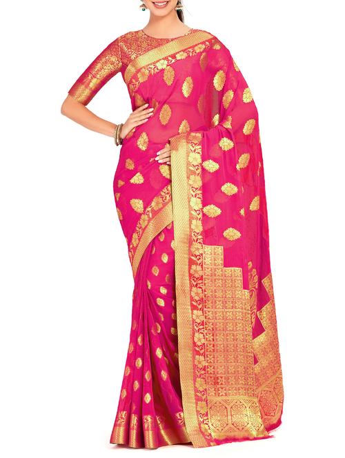 floral zari motif kanjivaram saree with blouse - 15625571 - Very Small Image - 1
