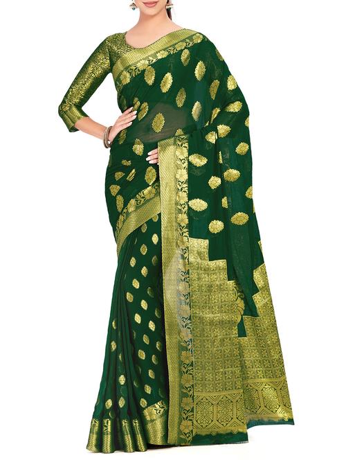 floral zari motif kanjivaram saree with blouse - 15625572 - Very Small Image - 1