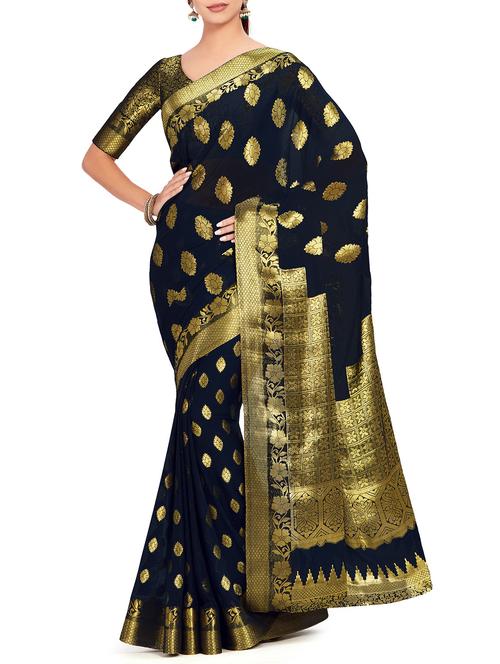 floral zari motif kanjivaram saree with blouse - 15625573 - Very Small Image - 1
