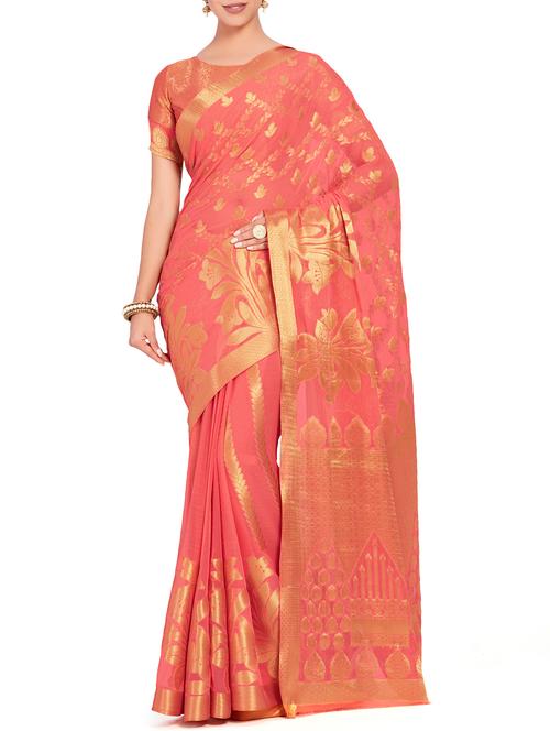 floral zari motif kanjivaram saree with blouse - 15625577 - Very Small Image - 1