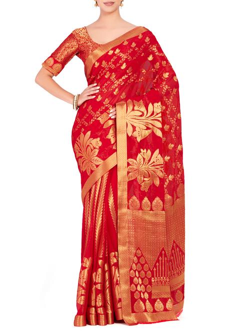 floral zari motif kanjivaram saree with blouse - 15625578 - Very Small Image - 1