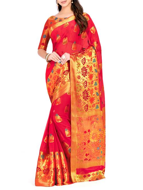 floral zari motif kanjivaram saree with blouse - 15625582 - Very Small Image - 1