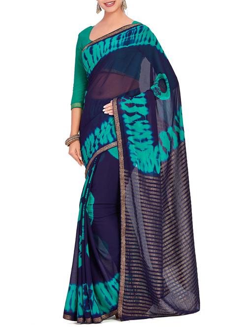striped pallu tie & dye saree with blouse - 15625598 - Very Small Image - 1