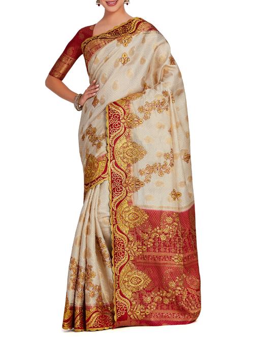 paisley embroidered kanjivaram saree - 15625621 - Very Small Image - 1