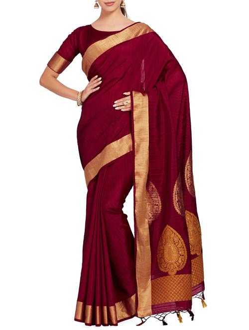 gold zari border woven saree - 15625626 - Very Small Image - 1