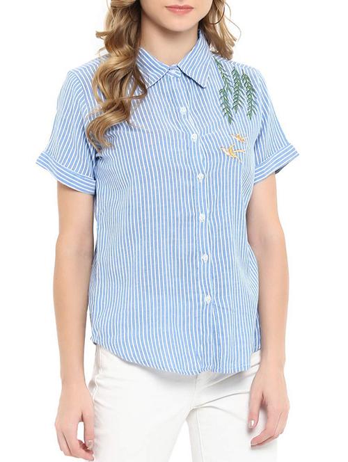 embroidered detail striped shirt - 15625838 - Very Small Image - 1