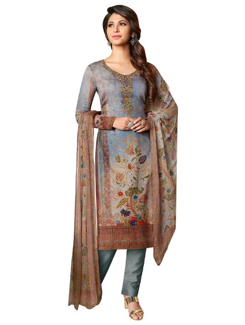 embroidered unstitched pant suit - 15627101 - Very Small Image - 1