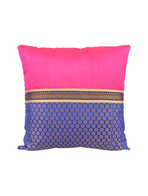 cushion cover polyester fabric & poly dupion fabric with banaras jacquard lace- set of 1 (40 x 40 cm) - 15627459 - Very Small Image - 1