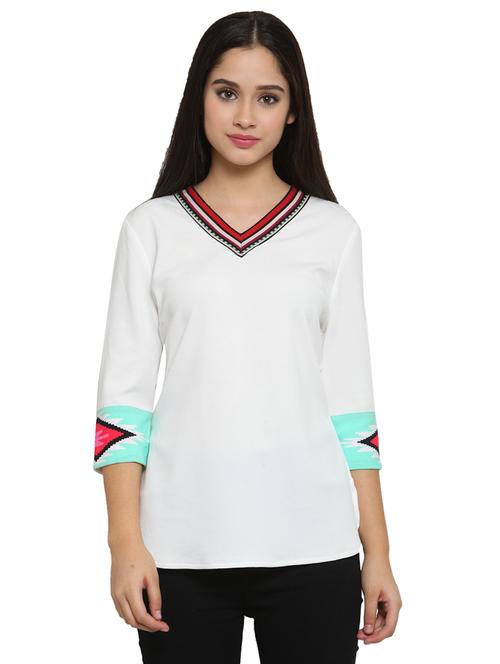 v-neck curved hem top - 15628110 - Very Small Image - 1