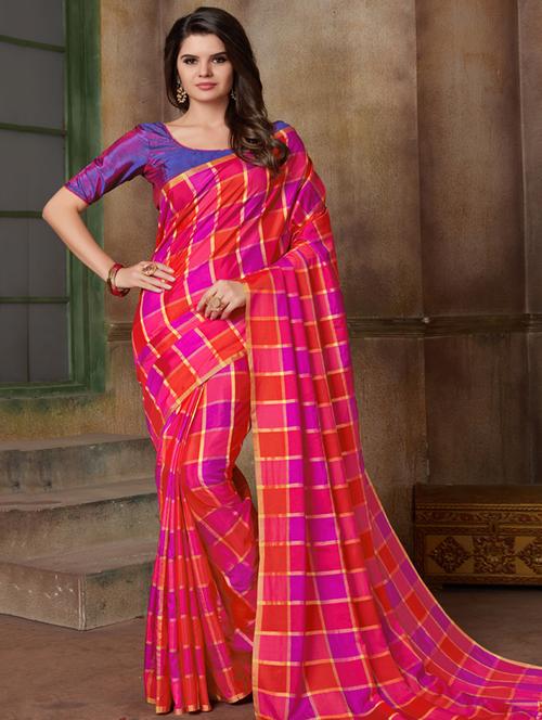 dual tone checkered printed saree - 15628168 - Very Small Image - 1
