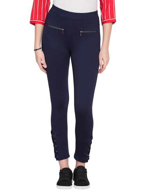zip detail eyelet lace up hem jeggings - 15628211 - Very Small Image - 1