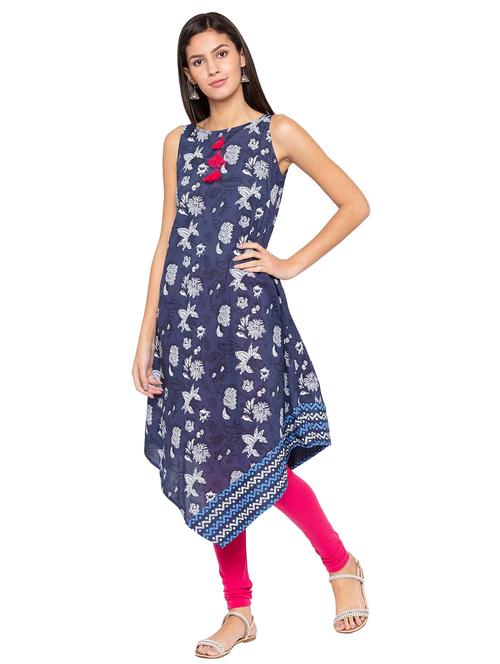 indigo asymmetric kurta with tassels - 15628284 - Very Small Image - 1