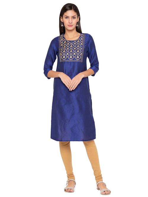 embroidered yoke straight kurta - 15628291 - Very Small Image - 1