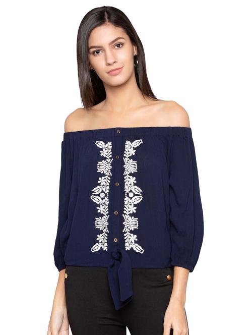 knot detail hem embroidered button up top - 15628315 - Very Small Image - 1
