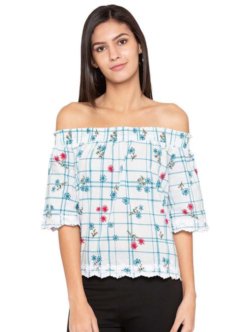 smocked detail embroidered hem top - 15628317 - Very Small Image - 1