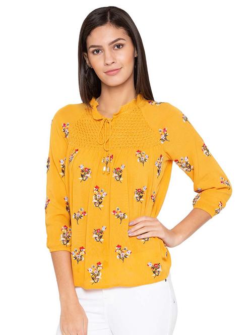smocked yoke floral top - 15628321 - Very Small Image - 1