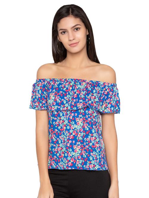 ruffled detail off shoulder floral top - 15628323 - Very Small Image - 1