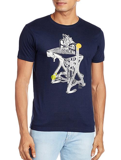 blue cotton chest print t-shirt - 15628562 - Very Small Image - 1