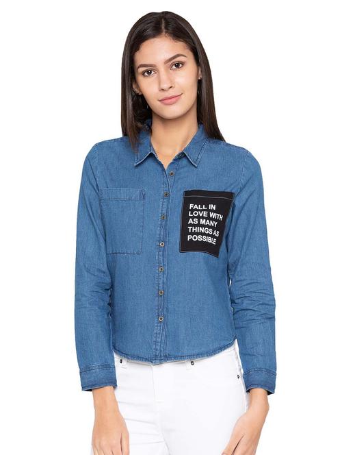 slogan print contrast pocket patch shirt - 15628932 - Very Small Image - 1