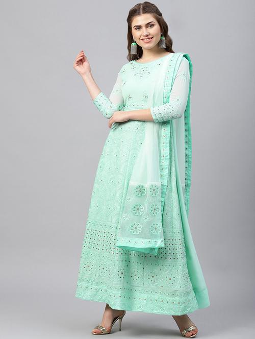 tonal embroidered anarkalli suit - 15629061 - Very Small Image - 1