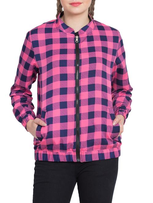 checked mandarin collar jacket - 15629227 - Very Small Image - 1