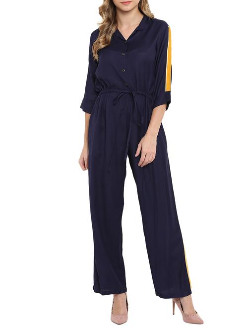 contrast side panel draw-string waist jumpsuit - 15629246 - Very Small Image - 1