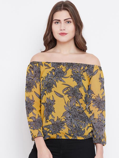 off shoulder mustard printed top - 15629302 - Very Small Image - 1