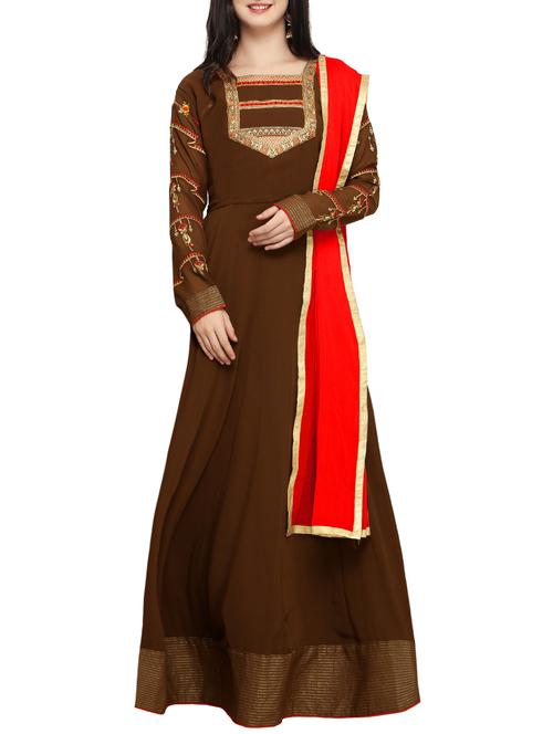 embroidered semi-stitched anarkali suit - 15629409 - Very Small Image - 1