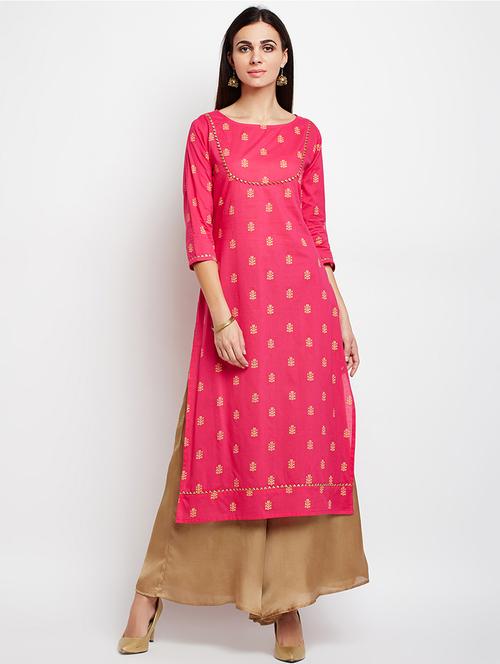 fuchsia foil print kurta - 15629510 - Very Small Image - 1