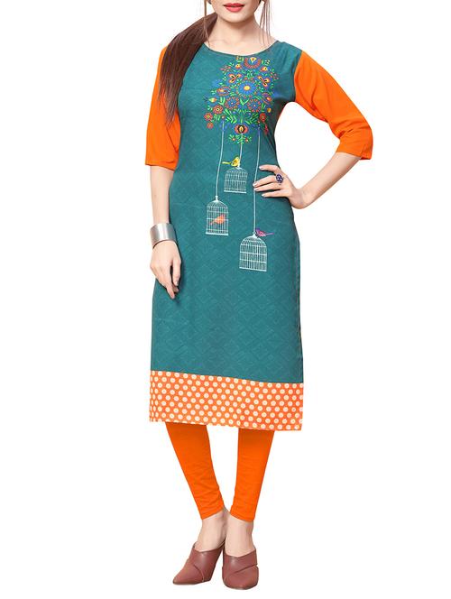 teal printed straight kurta - 15629750 - Very Small Image - 1