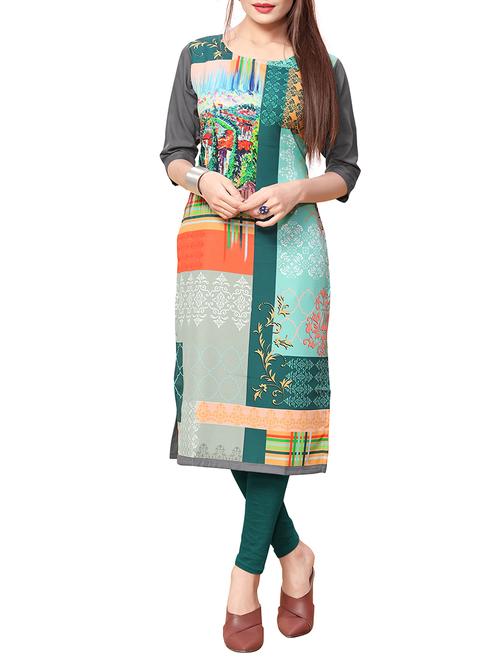 teal printed straight kurta - 15629751 - Very Small Image - 1