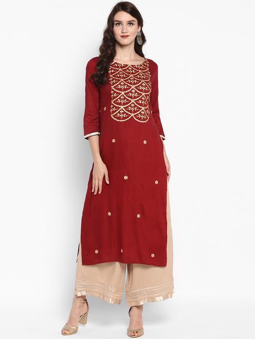 embroidered kurta with gota patti palazzo set - 15629863 - Very Small Image - 1