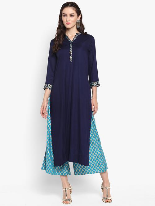 foil printed kurta with palazzo set - 15629864 - Very Small Image - 1