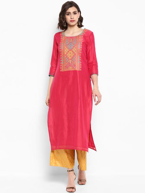 embroidered kurta with foil printed palazzo set - 15629867 - Very Small Image - 1