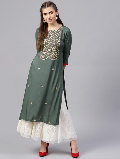 embroidered gotta work kurta - 15629871 - Very Small Image - 1