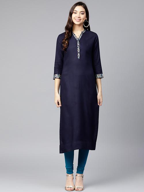 navy blue straight kurta - 15629873 - Very Small Image - 1