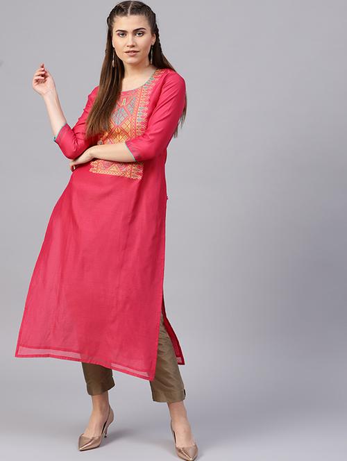 embroidered yoke straight kurta - 15629876 - Very Small Image - 1