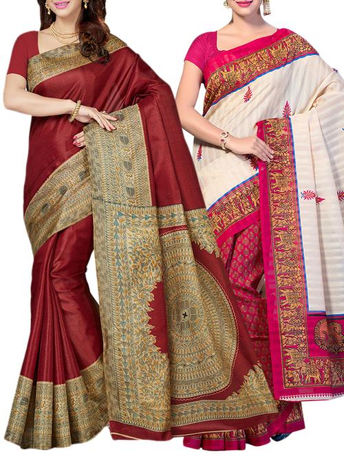 multicolor printed saree combo with blouse - 15630065 - Very Small Image - 1