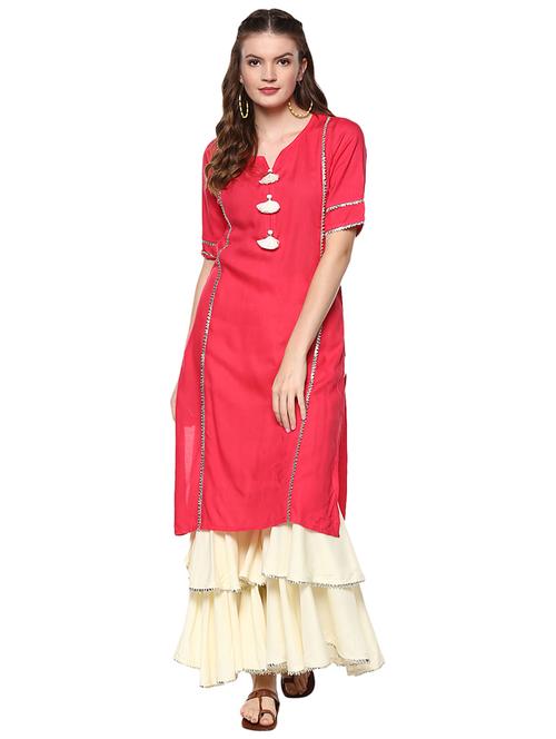 fuchsia solid straight kurta - 15630130 - Very Small Image - 1