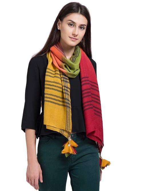 zari work striped woolen stole - 15630228 - Very Small Image - 1
