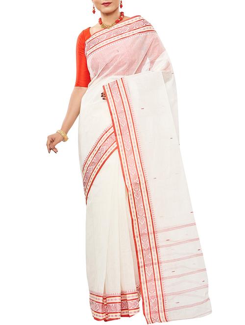 contrast bordered tant saree - 15630339 - Very Small Image - 1