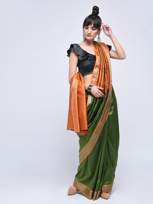 contrast zari pallu kanjivaram saree with blouse - 15630553 - Very Small Image - 1