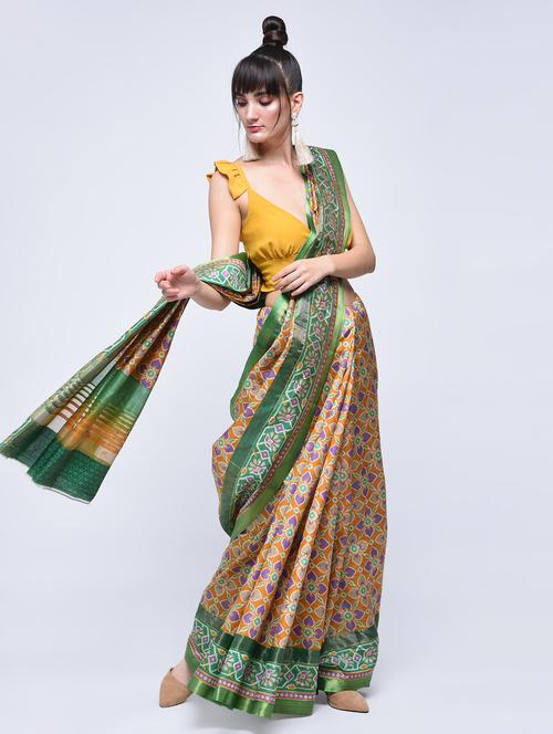 floral printed tussar saree with blouse - 15630557 - Very Small Image - 1